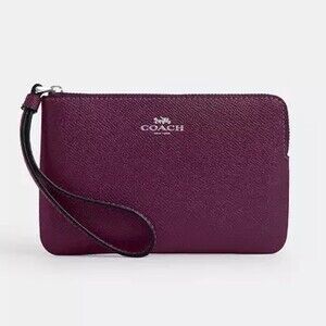 COACH Corner Zip Wristlet Pouch Womens 
Purple Wallet Plum with Silver Hardware